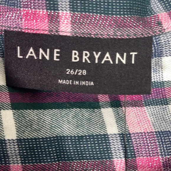 NWT Lane Bryant Pink Green Plaid Long Sleeve Button Blouse Roll Tab Sleeve 26/28 - Picture 2 of 6